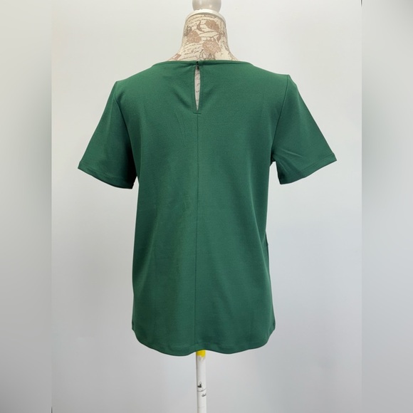 ANN TAYLOR Hunter green ruffle front short sleeve top size S - Picture 7 of 12
